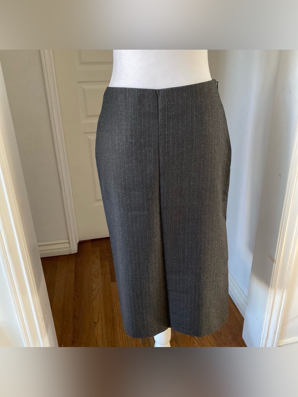 Classic Gray Pinstripe Pencil Skirt
